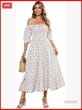 Women's Elegant Ruffled Backless Flowy Midi Dress Half Sleeve A-Line